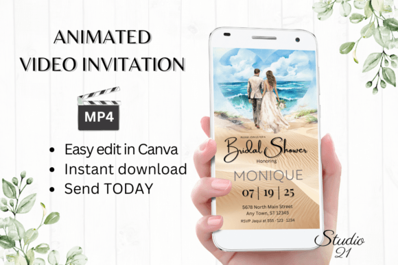 Beach Bridal Shower Invite W4802: A Fresh Coastal Design