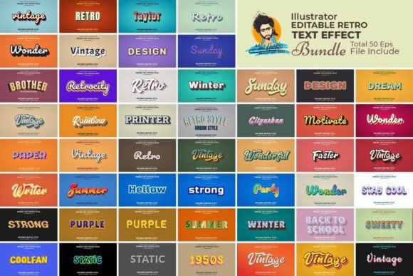 Editable Vector Retro Text Bundle: Instant Vintage Character