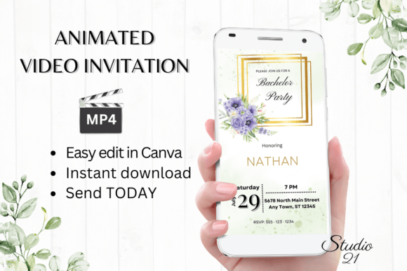 Purple Bachelor Party Invite W5512: Effortless Digital Celebration