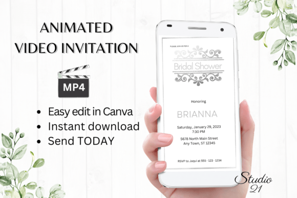 Silver Bridal Shower Invite W4936: Your Instant Digital Evite Solution