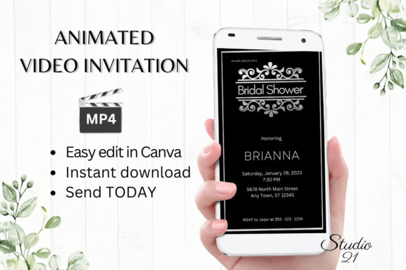 Silver Bridal Shower Invite W4937: Effortless Digital Elegance