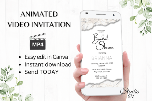 Silver Bridal Shower Invite W4938: The Modern Digital Evite